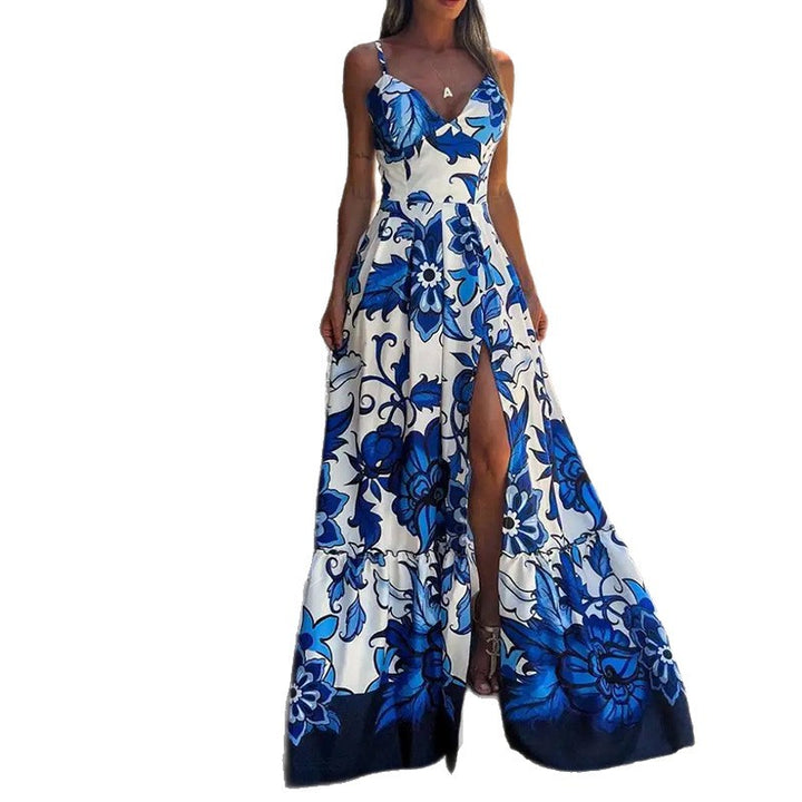 Damen Maxikleid mit tiefem V-Ausschnitt und floralem Design Drune