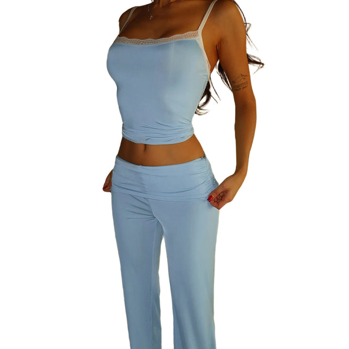 Damen elegantes Lounge-Set mit tailliertem Top und weitem Hosenbein Drune