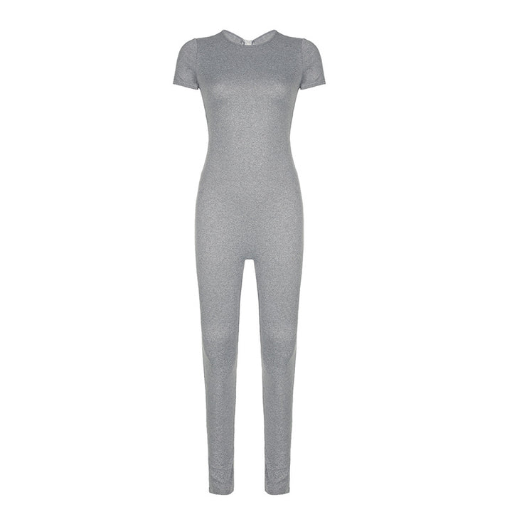 Damen figurbetonter Jumpsuit mit elegantem Reißverschluss und schmalem Bein Drune