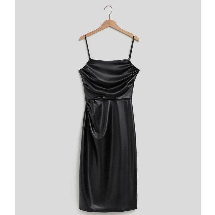 Damen elegantes Satin-Cocktailkleid mit Spaghettiträgern und asymmetrischem Schnitt Drune