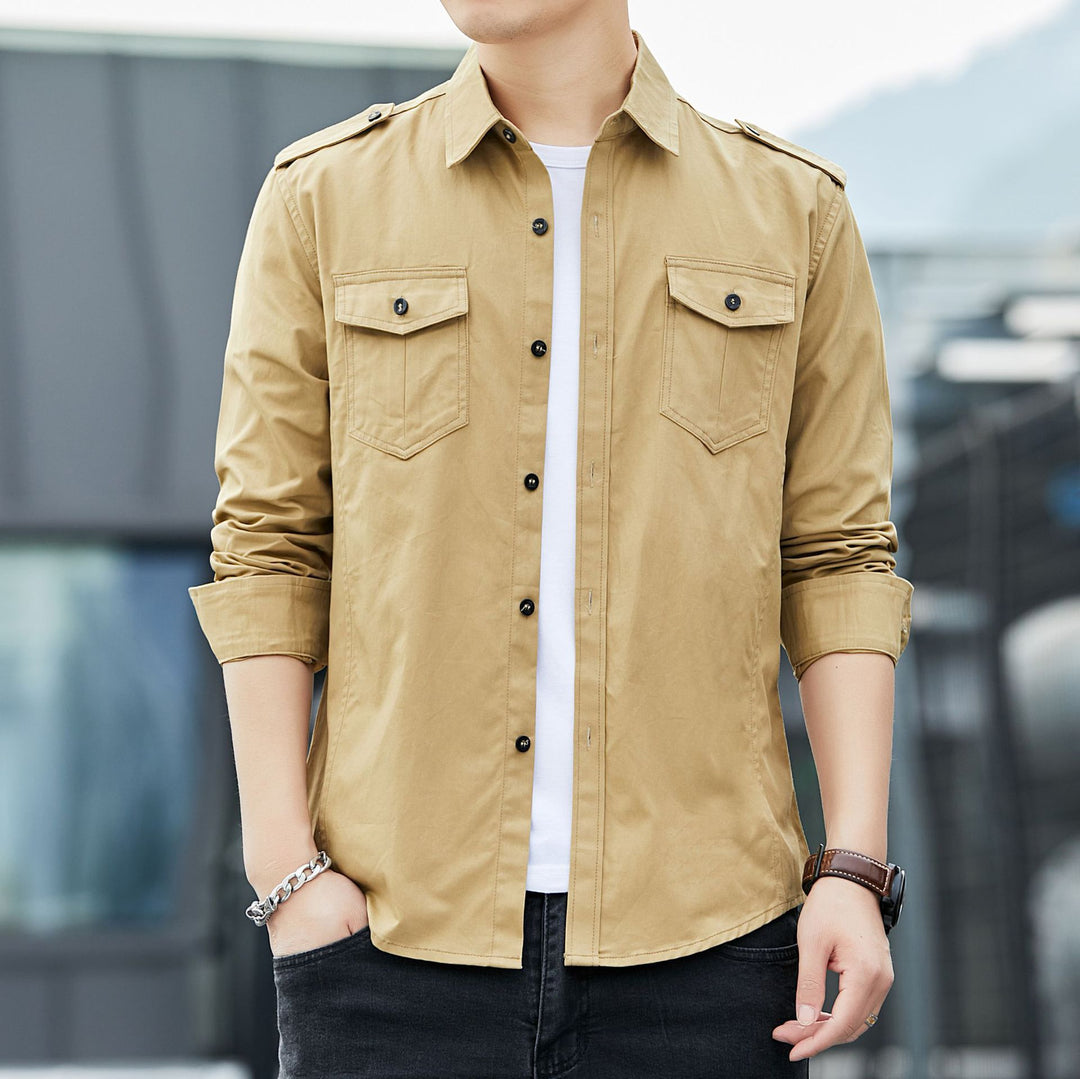 Herren legeres Utility-Overshirt aus Baumwollmix mit Schulterpatten und Pattentaschen Drune