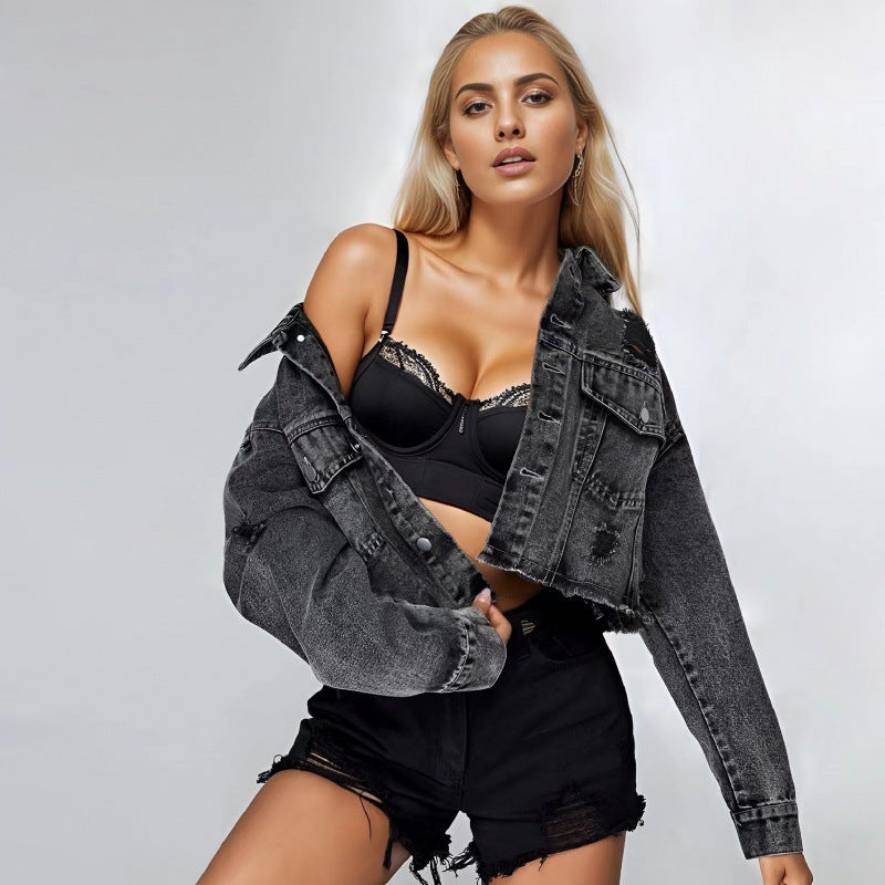 Damen Denim Jacke mit modischen Distressed-Details Drune