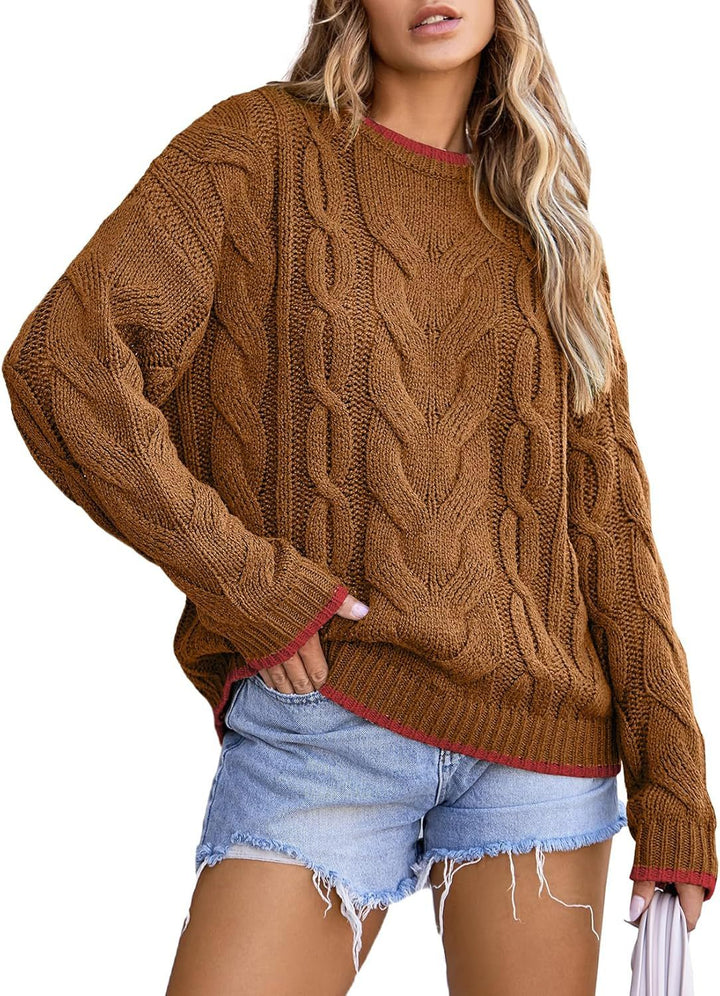 Damen Strickpullover mit grobem Zopfmuster Drune