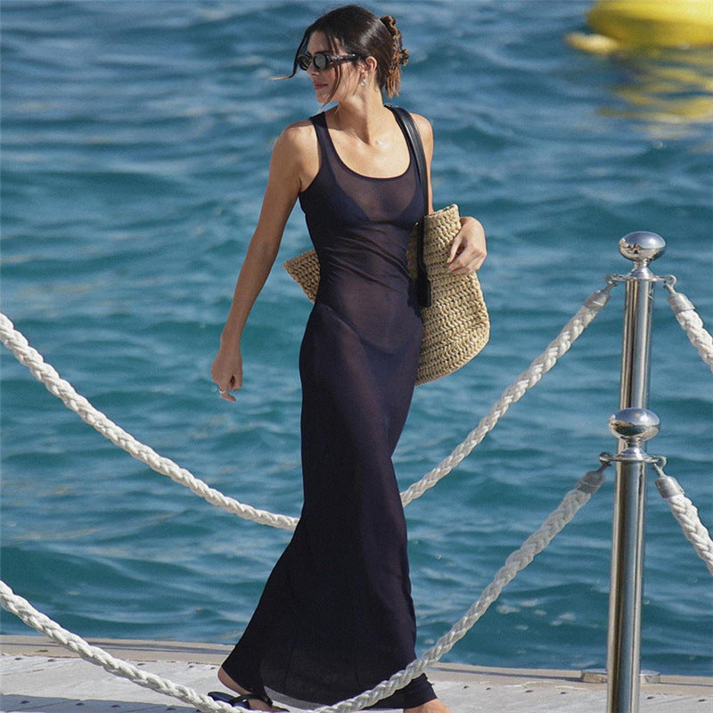 Damen Transparente Maxi-Robe mit tiefem Schlitz und weichem Material Drune