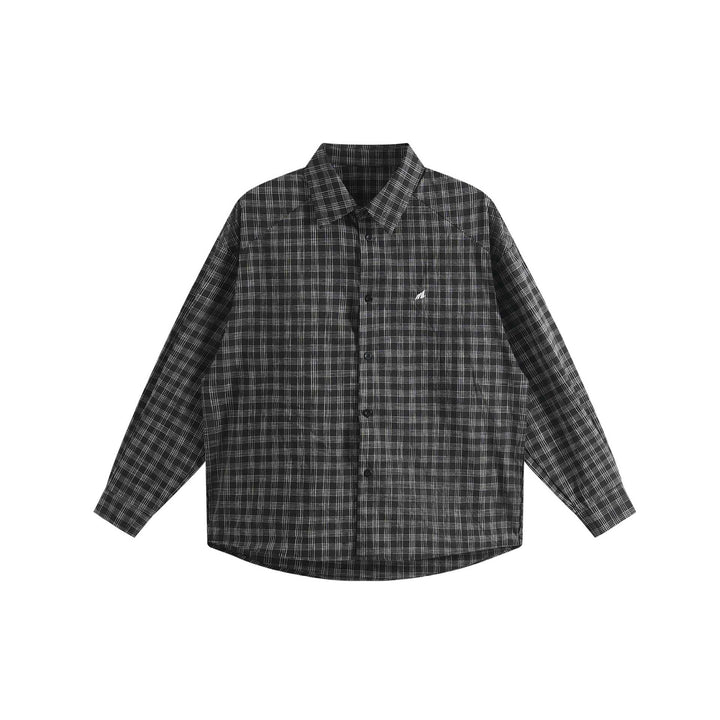 Unisex Oversize-Hemdjacke aus leichter Baumwollmischung mit Raglanärmeln und feinem Karomuster Drune