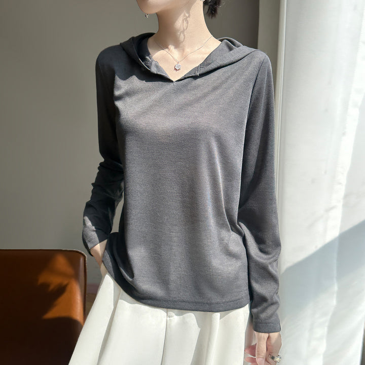 Damen Leichter Kapuzenpullover mit V‑Ausschnitt und feinem Jersey Drune