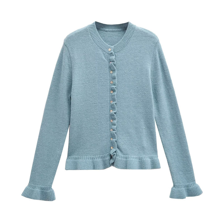 Damen Strickjacke mit dezentem Rüschendetail und hochwertigen Knopfverzierungen Drune