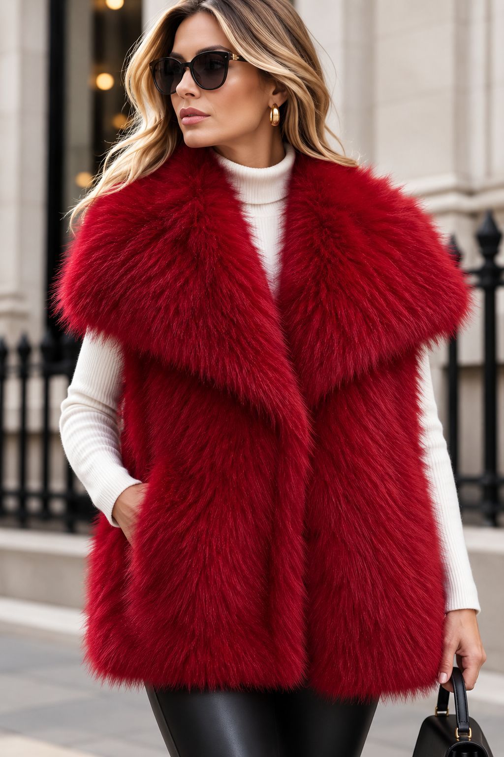 Damen Ärmellose Luxus‑Faux‑Fur‑Weste mit extraweichem Langflor und übergroßem Schalkragen Drune