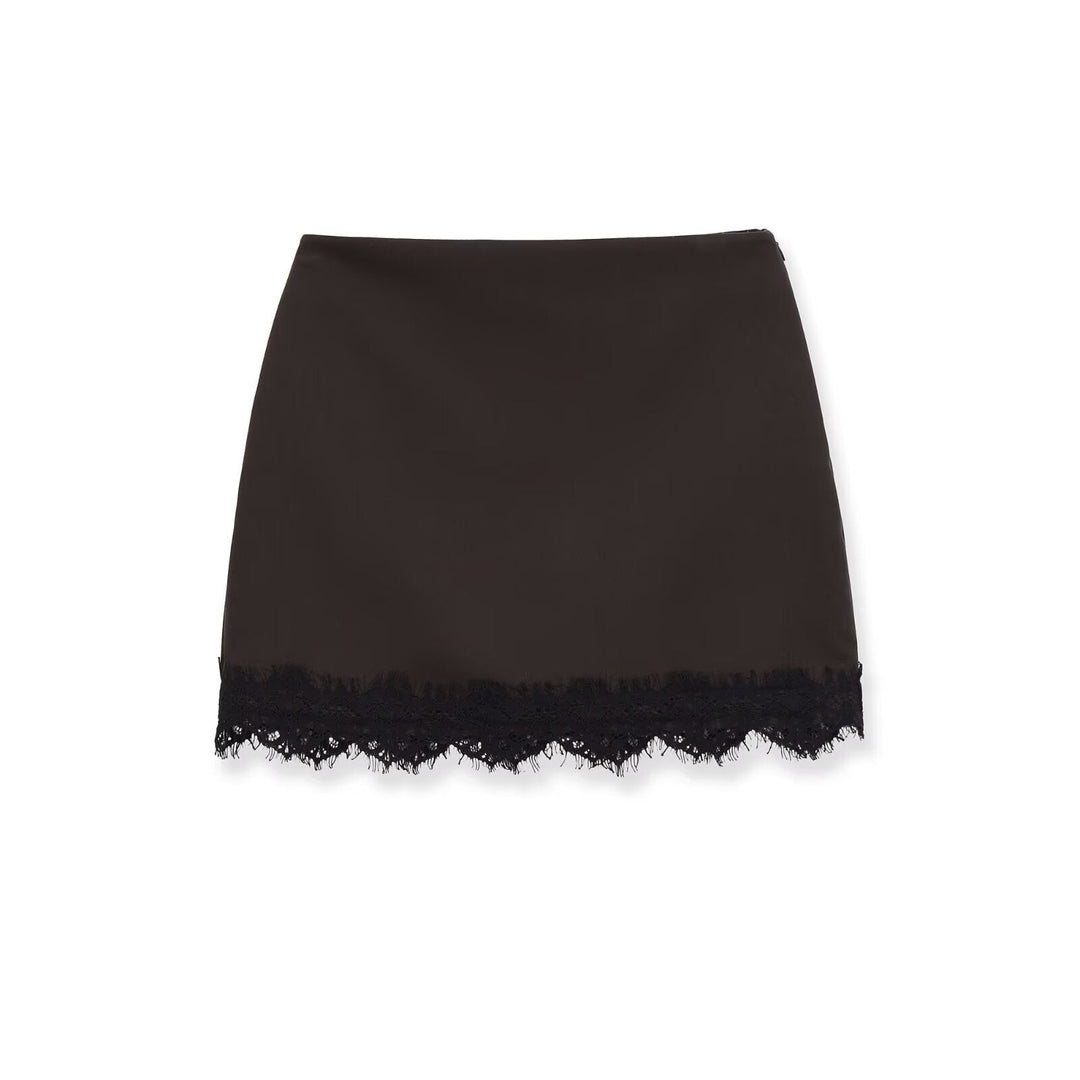 Damen eleganter Rock mit Spitzenbesatz und strukturiertem Gewebe Drune