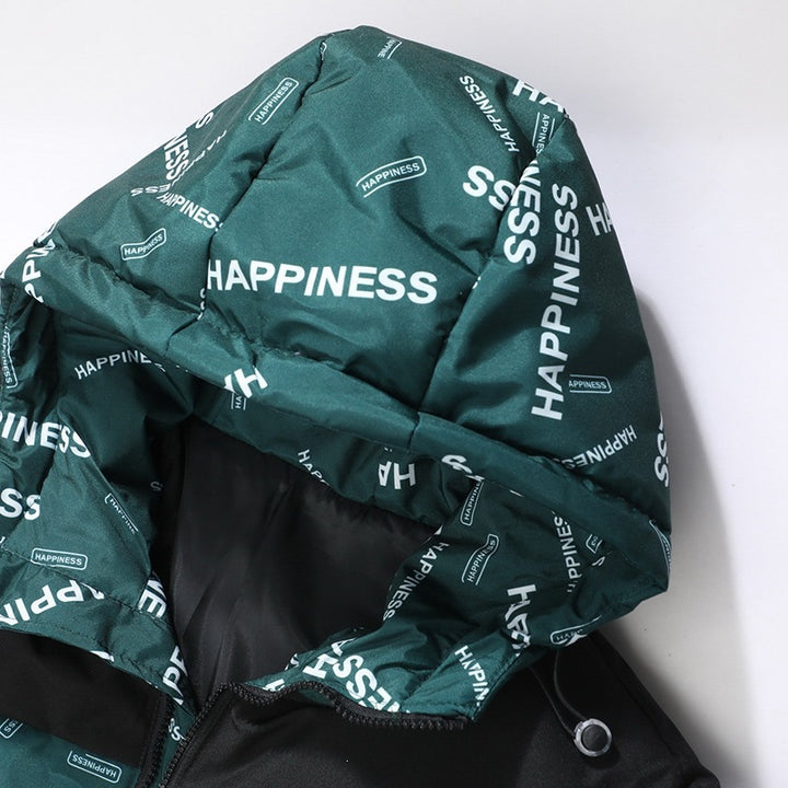 Unisex Oversize-Steppkapuzenjacke mit Allover-Print & Kontrastpasse Drune
