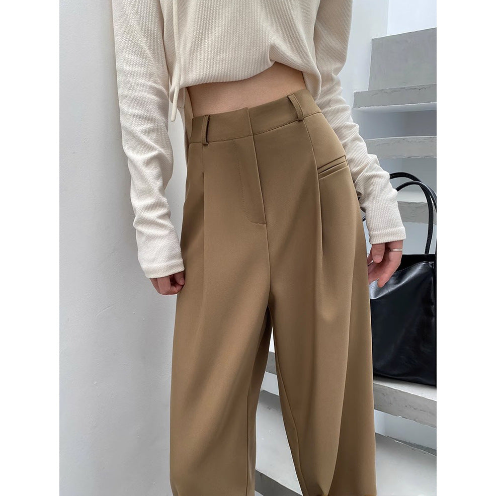 Damen Hochtaillierte Tailored-Hose mit weitem Bein, Bundfalten und Ziertasche Drune