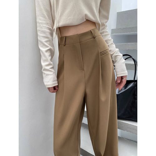 Damen Hochtaillierte Tailored-Hose mit weitem Bein, Bundfalten und Ziertasche Drune