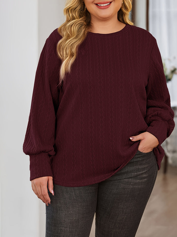 Damen Texturierter Oversize-Strickpullover mit Rundhalsausschnitt und Ballonärmeln Drune