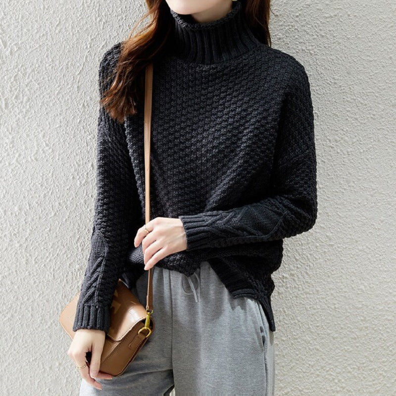 Damen Grobstrickpullover mit hohem Kragen und strukturiertem Design Drune