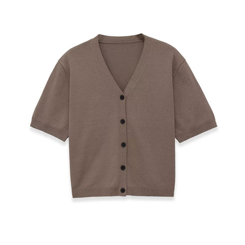Damen Strickjacke mit V-Ausschnitt und kurzen Ärmeln Drune