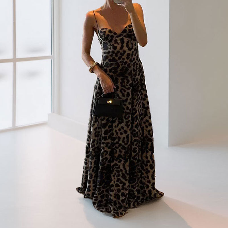 Damen Maxikleid mit tiefem Ausschnitt und elegantem Leoprint Drune