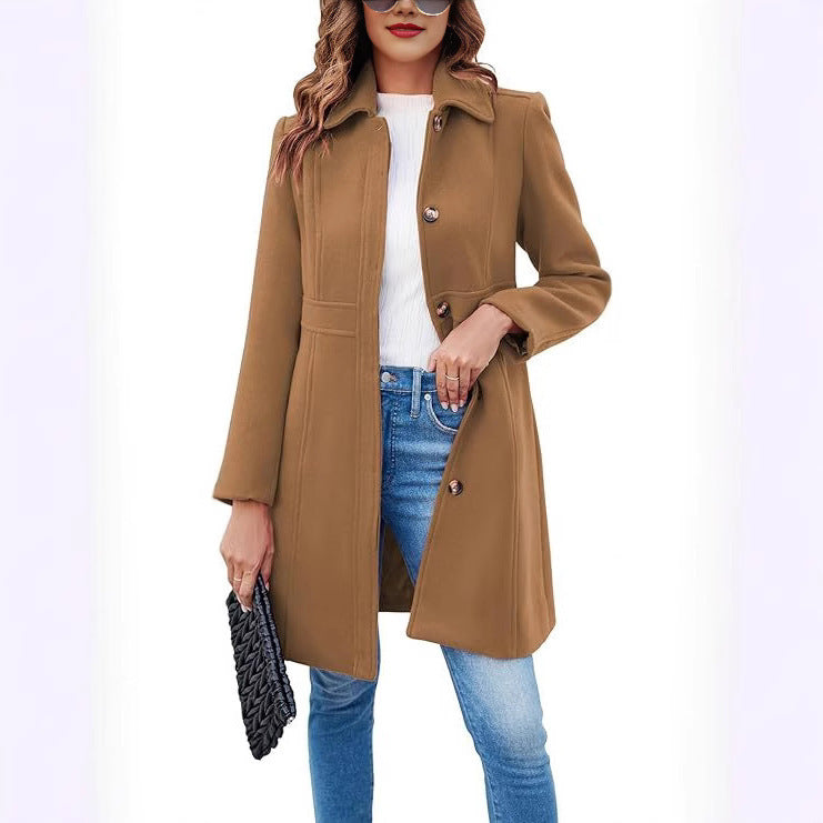 Damen klassischer Wollmantel mit modischem Schnitt und funktionalen Details Drune