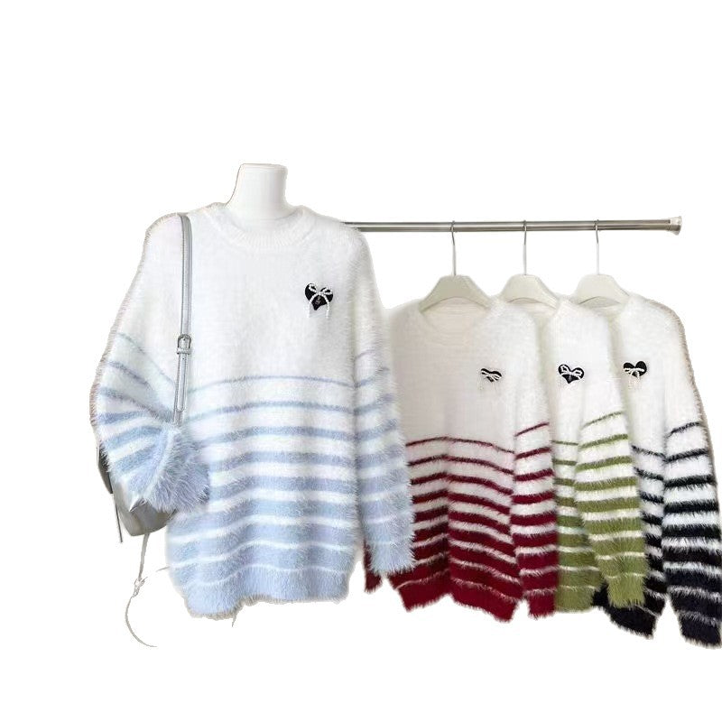 Damen Flauschiger Streifenpullover Drune