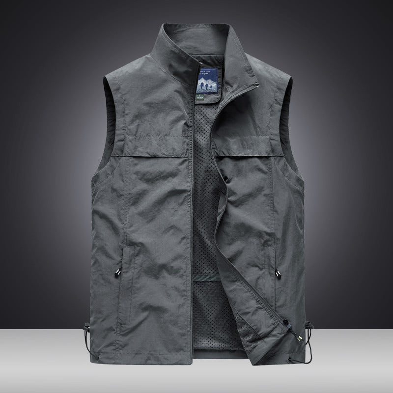 Herren Leichte wind- und wasserabweisende Utility-Weste mit Stehkragen, Mesh-Futter & verstellbarem Saum Drune