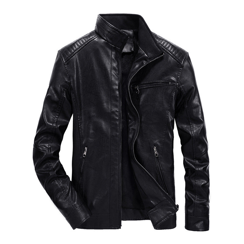Herren Slim-Fit Motorradblouson aus Lederimitat mit Stehkragen und Reißverschlusstaschen Drune