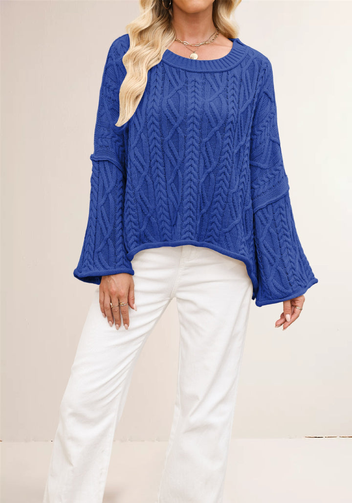 Damen lässiger Strickpullover mit weitem Schnitt und eleganten Zopfmuster Drune