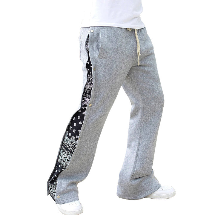 Herren Weite Sweatpants mit seitlicher Druckknopf‑Öffnung & Bandana‑Einsatz Drune