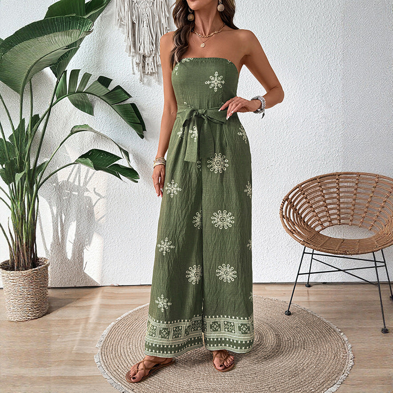 Damen Jumpsuit mit schulterfreiem Design und elegantem Bindegürtel Drune