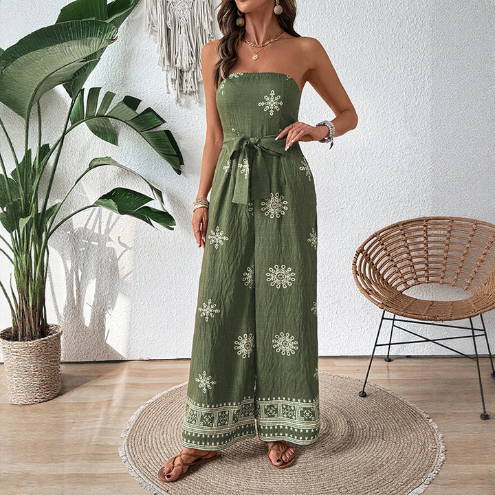 Damen Jumpsuit mit schulterfreiem Design und elegantem Bindegürtel Drune
