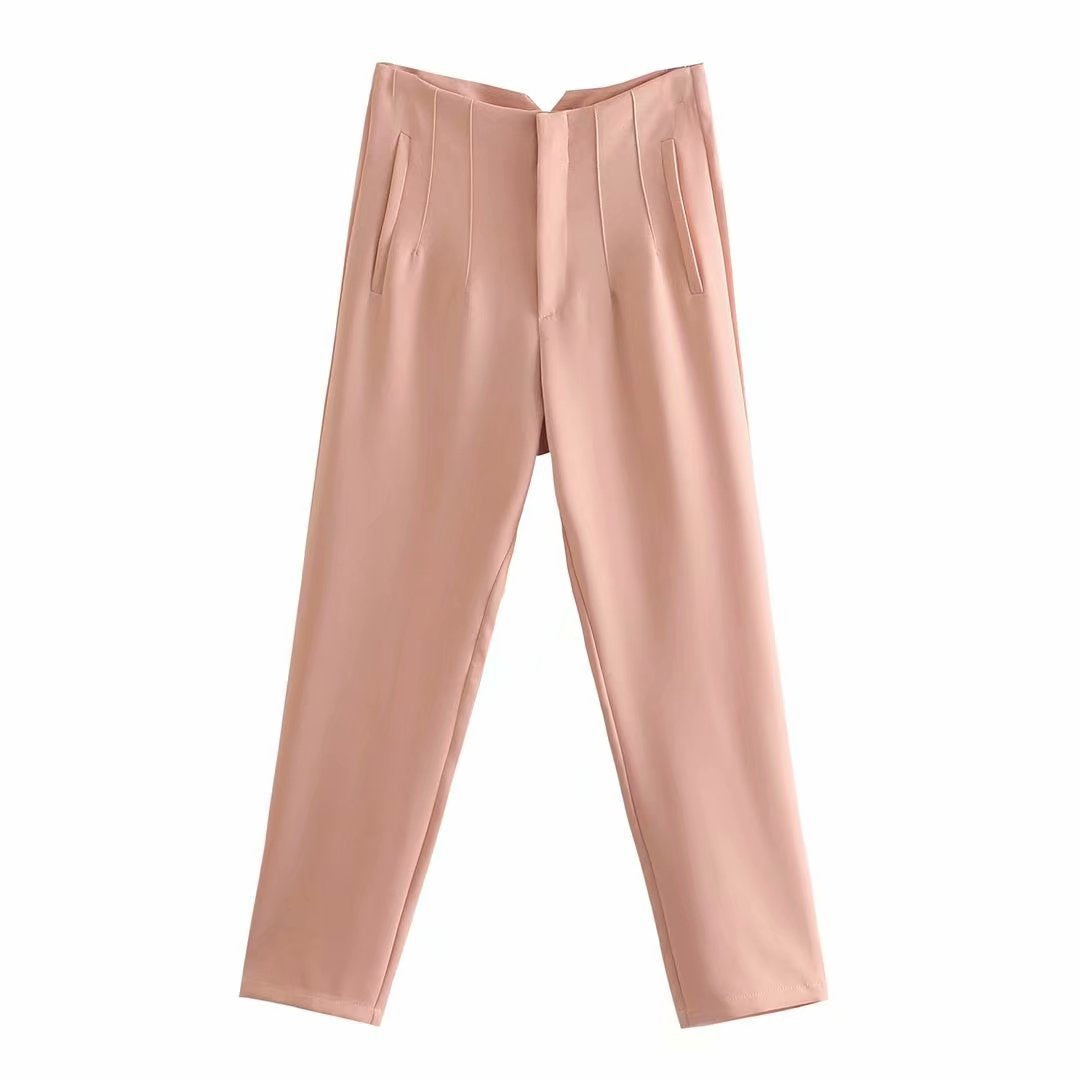 Damen Hochtaillierte tapered Anzughose mit Bügelfalte und Paspeltaschen Drune