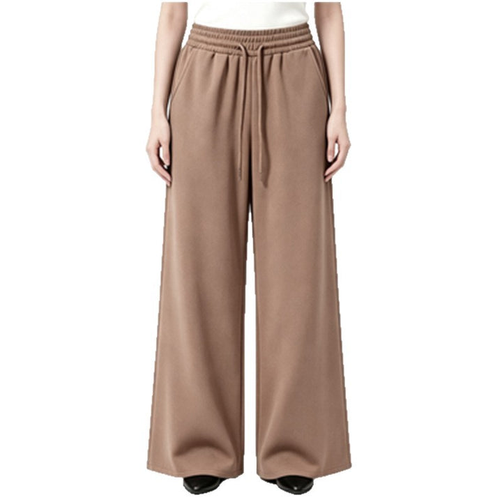 Damen nan weite High-Waist Loungehose mit elastischem Bund, Kordelzug und fließendem Jersey Drune
