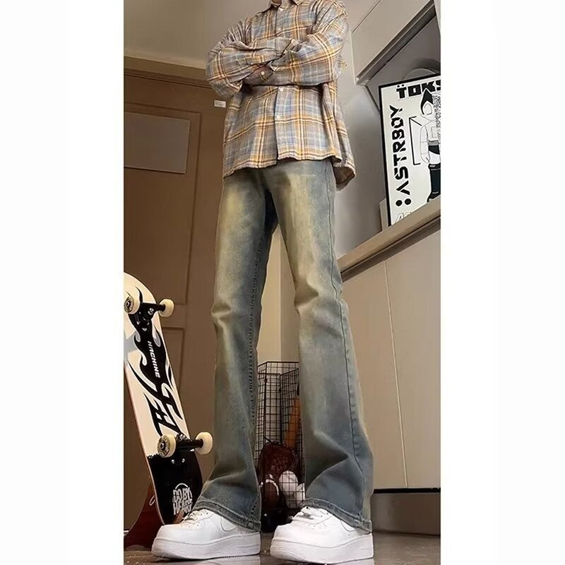 Herren lässige Bootcut-Jeans mit ausgefranstem Saum und bequemem Schnitt Drune