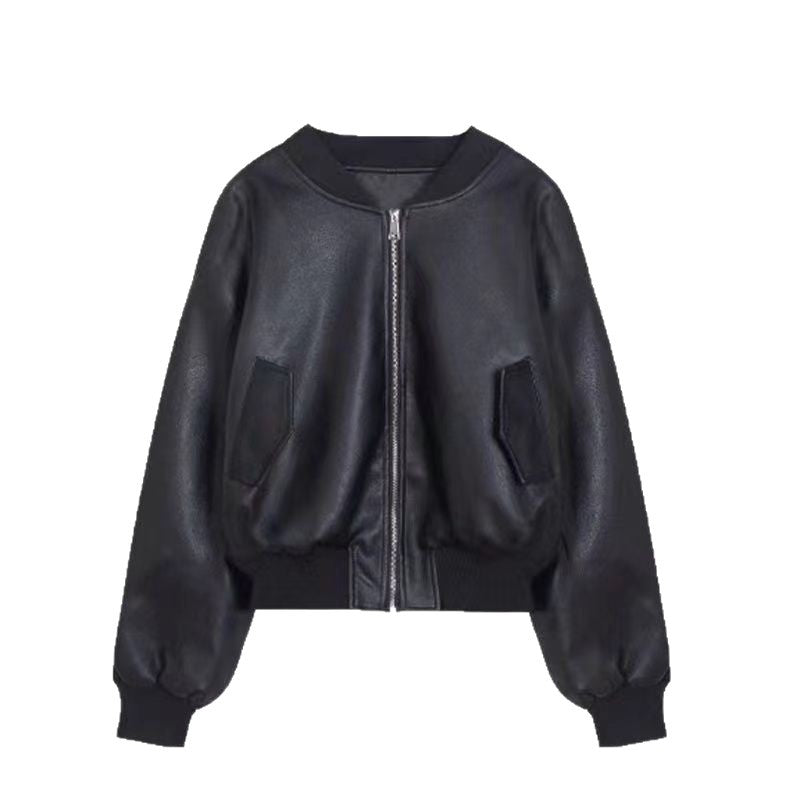 Damen stylische Lederjacke im urbanen Oversized-Schnitt Drune