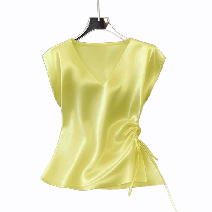 Damen Satinbluse mit seitlichem Kordelzug und V-Ausschnitt Drune