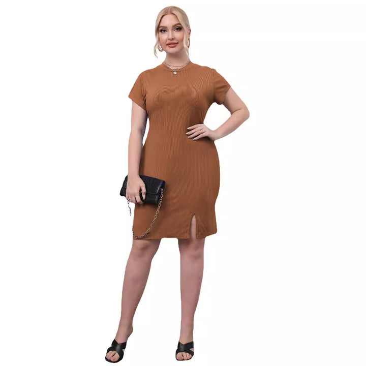 Damen elegantes Kurzarm-Kleid mit seitlichem Schlitz Drune