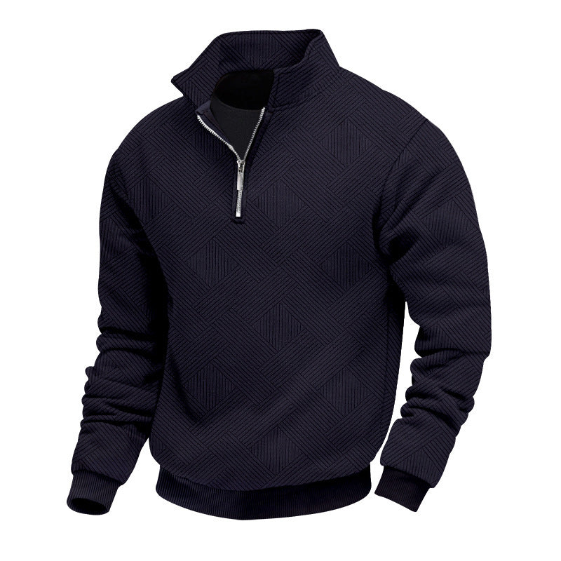 Herren nan strukturiertes Halbzip-Feinstrickpullover mit Kentkragen und elastischen Rippbündchen Drune