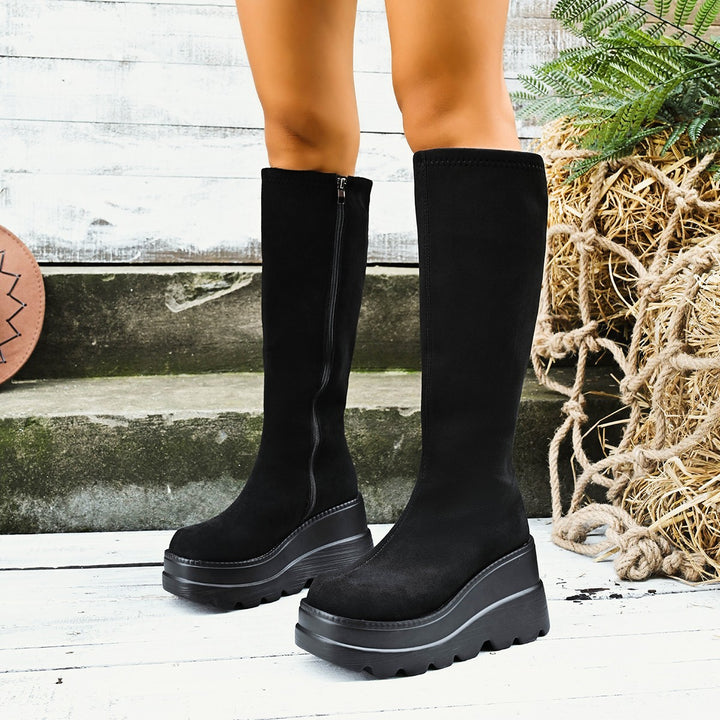 Damen Modische Overknee-Stiefel mit Plateausohle Drune