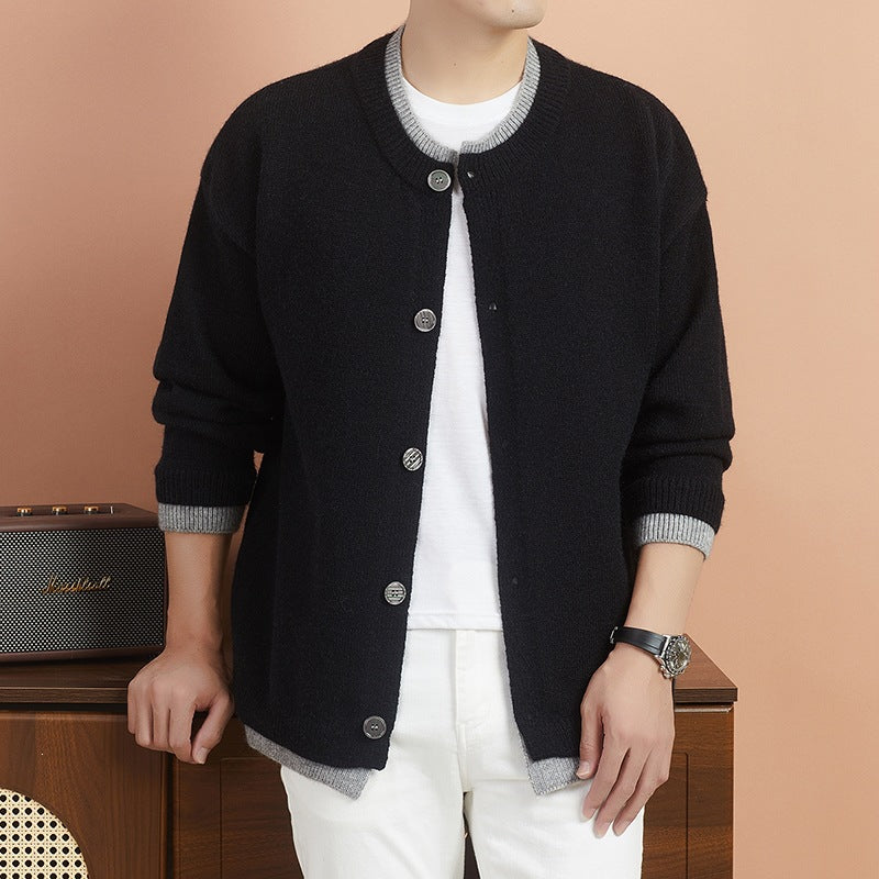 Damen Kurze Strickjacke mit Kontrastkragen und Knopfleiste Drune