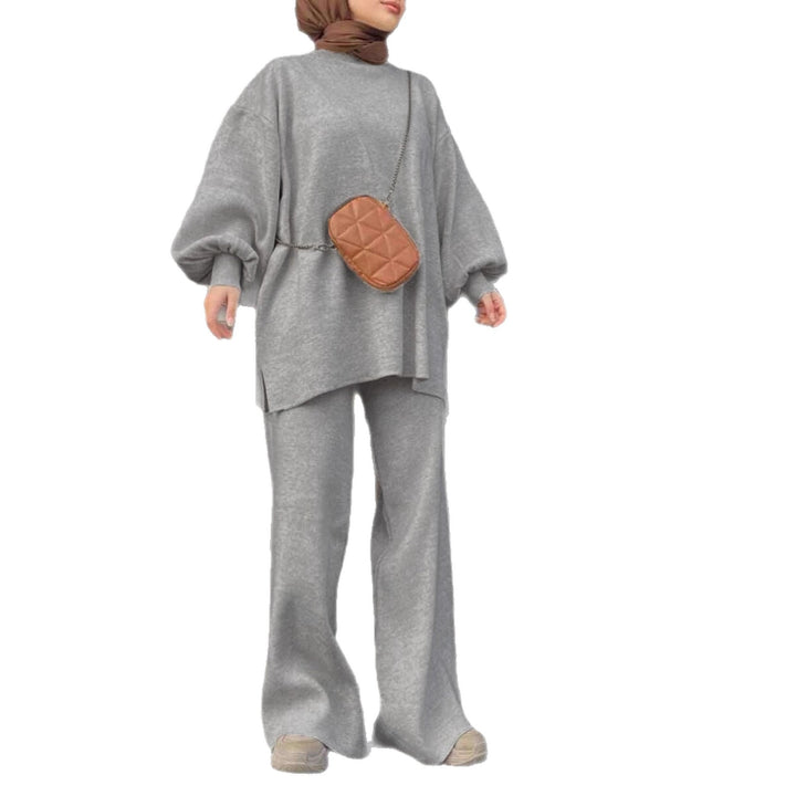 Damen Oversize-Strickset mit Ballonärmeln & weitem Palazzo-Hosenbein Drune