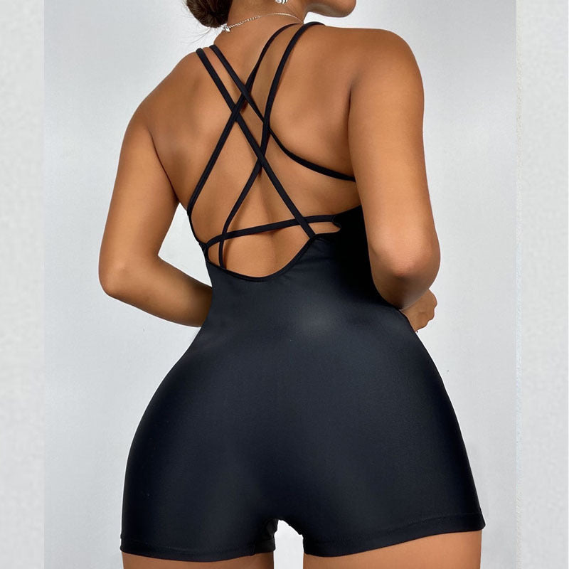 Damen Sportlicher Einteiler Badeanzug mit tiefem Ausschnitt Drune