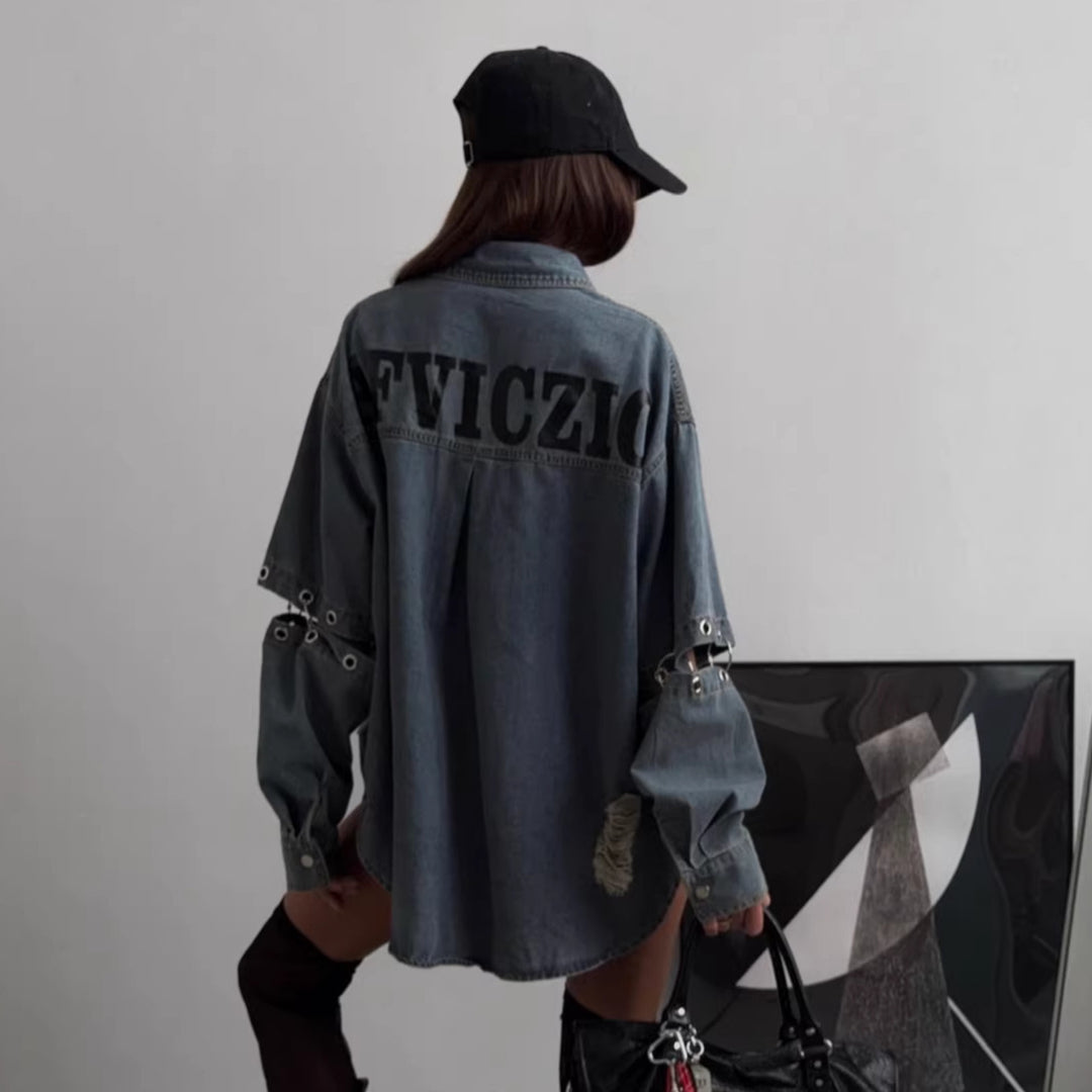 Damen Oversized Jeanshemd mit ripped Details Drune