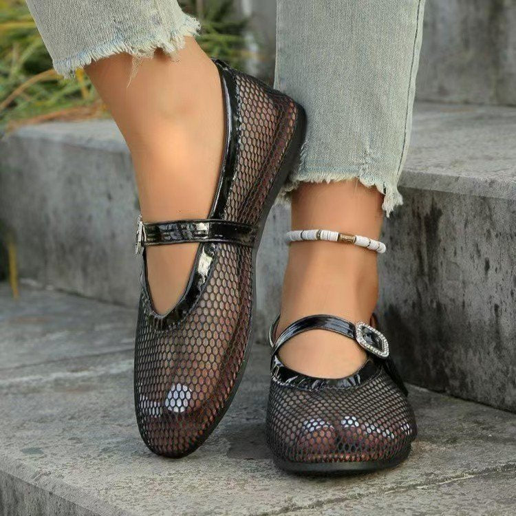 Damen Ballerinas mit elegantem Netzdesign und Kettenapplikation Drune