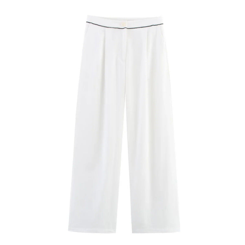 Damen weite Hochkannt-Hose mit eleganter Bundverzierung Drune