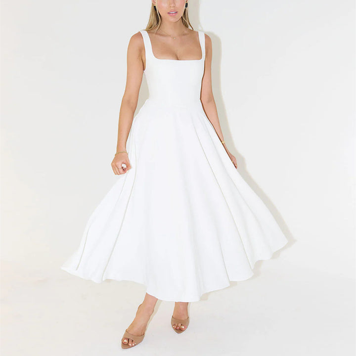 Damen Festliches Maxikleid mit elegantem Quadrat-Ausschnitt und schwingendem Rock Drune