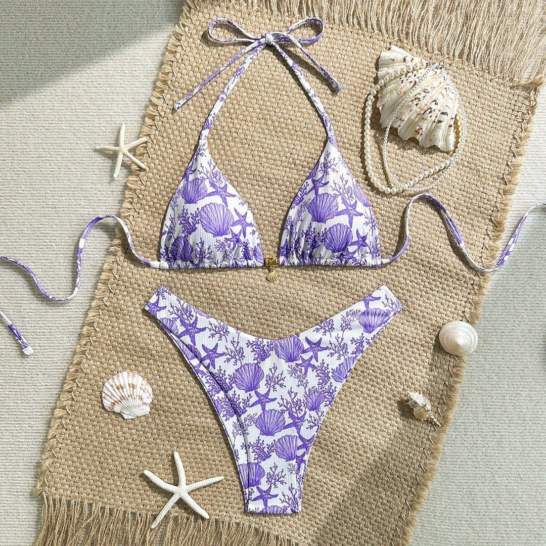 Damen Triangel-Bikini mit maritimem Korallenmuster Drune