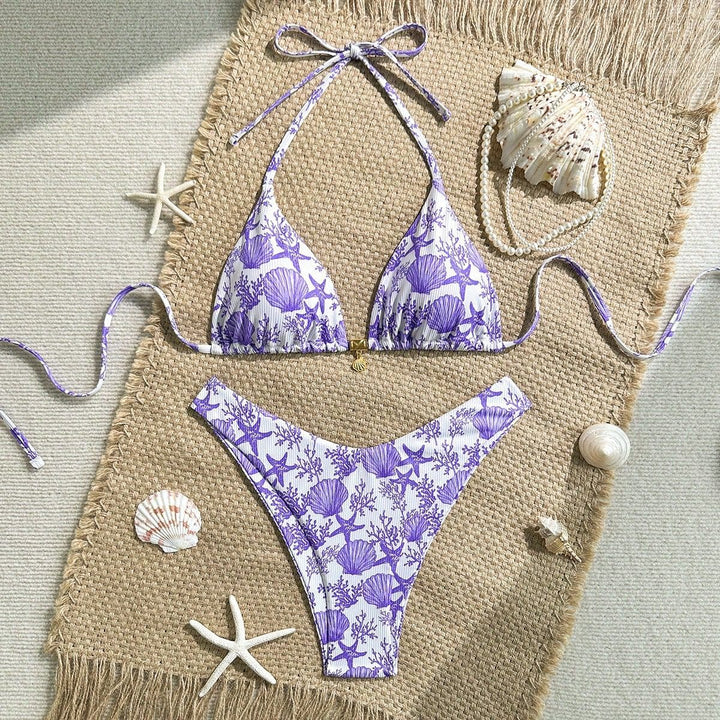 Damen Triangel-Bikini mit maritimem Korallenmuster Drune