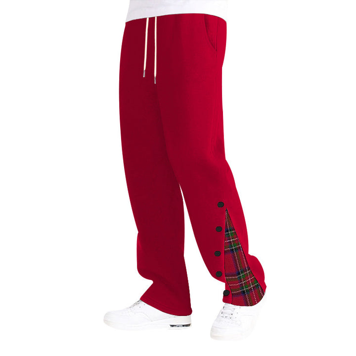 Unisex nan weite Relax-Jogginghose mit seitlicher Druckknopfleiste und kariertem Einsatz Drune