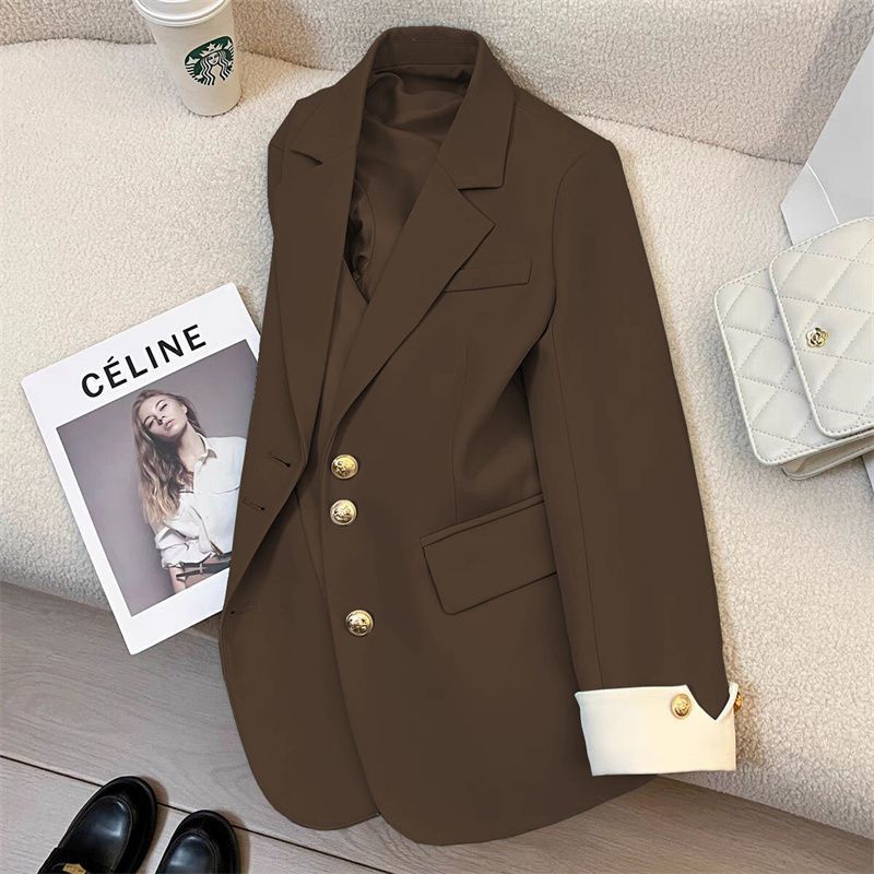Damen Eleganter Blazer mit Goldknopfdetails Drune
