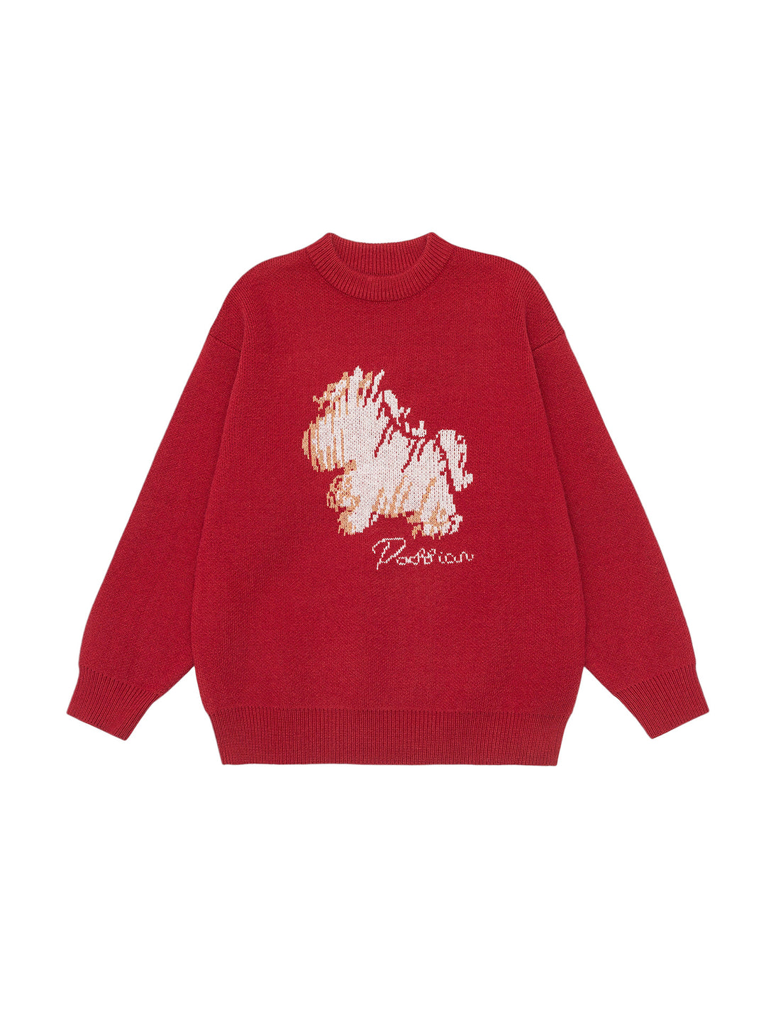 Damen Oversize-Strickpullover mit Jacquard-Hundemotiv und geripptem Saum Drune