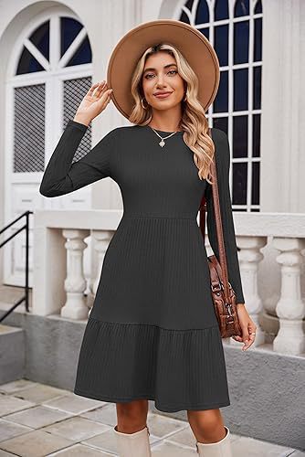 Damen Midikleid mit Rippstruktur und voluminösem Rock Drune