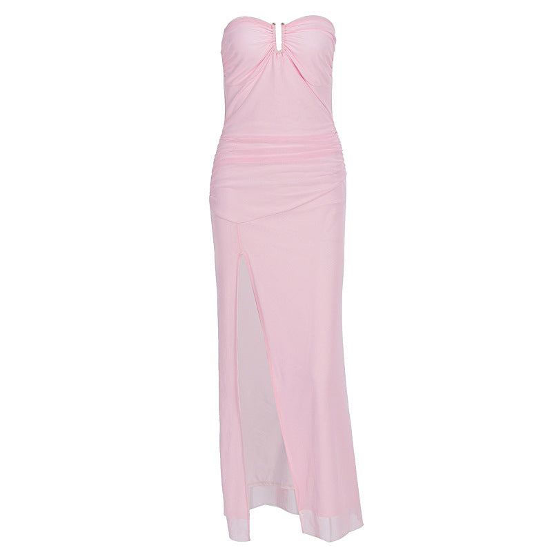 Damen Elegantes Schlauchkleid mit raffiniertem Schlitz und schulterfreiem Design Drune